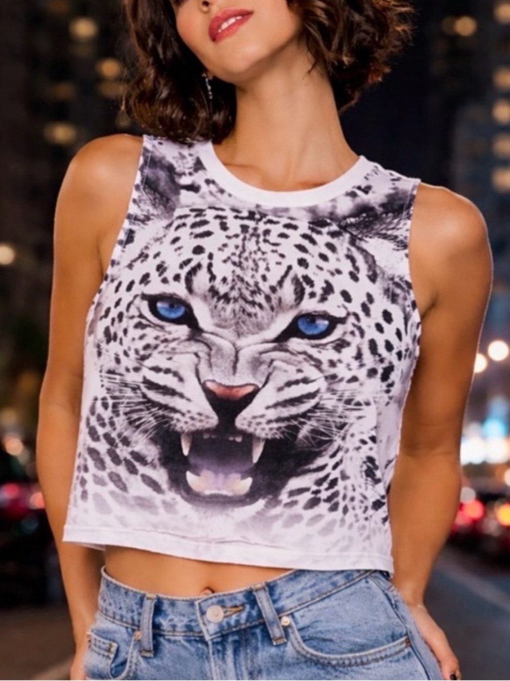 Blue-Eyes Leopard Face Tank - size XS